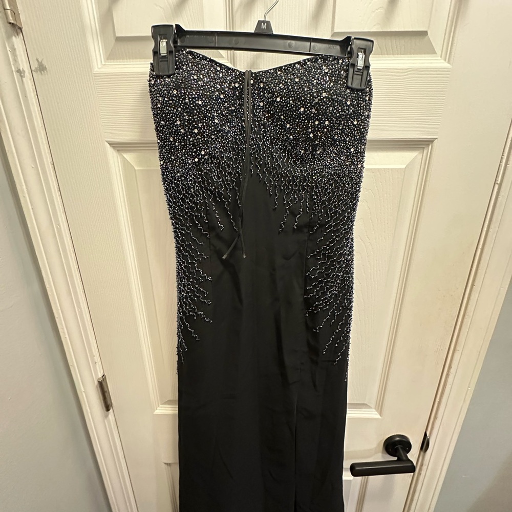 Cire Trudon Elegant Black Strapless Dress with Silver Accents